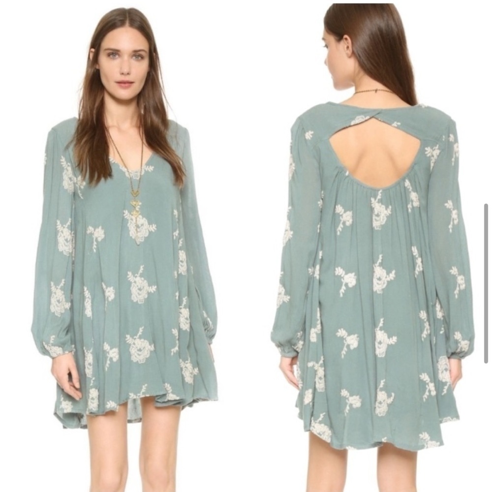 Free People Revolve Emma's Floral Misty Embroidered Long Sleeve V-Neck Dress XS